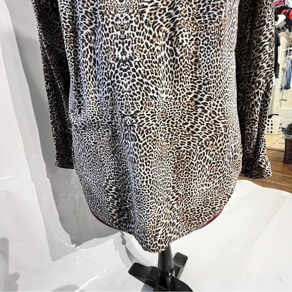 Dalia Collection Shirt Women's med Brown Animal Print Tunic Blouse Rayon - Picture 7 of 11